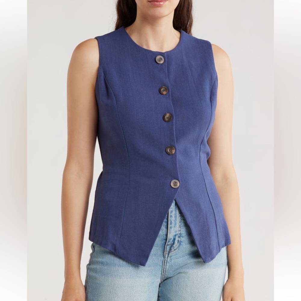 Renee C Blue Button-Up Vest XL